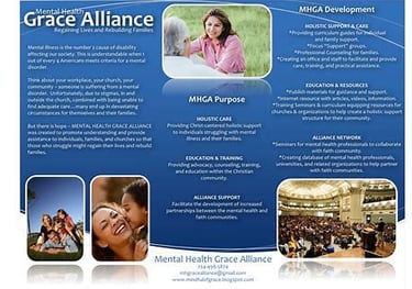 a brochure with a blue background showing families 
