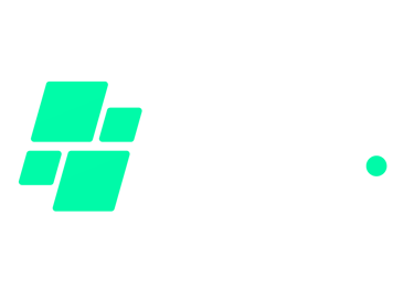 a green and white logo with a white and black background