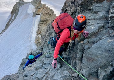 A bit of rock climbing toward the summit of Piz Bernina