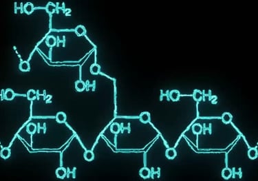 a group of blue neon molecules and chemicals