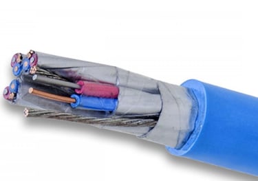 a close up of a blue cable with wires Kabel Metal Indonesia