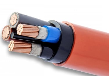 a close up of a close up of a cable with a blue wire and a
