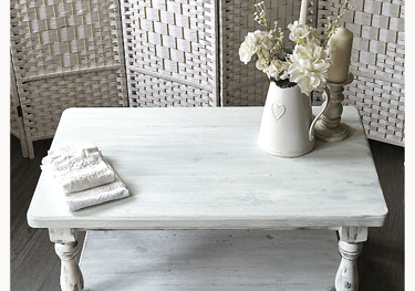 Upcycled small coffee table in white with a distressed finish