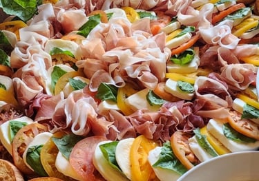 charcuterie, proschuitto, basil, fresh mozzarella