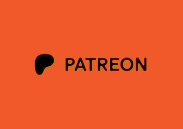 Patreon Logo and the word Patreon on an orange background