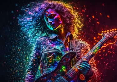 a woman with a guitar and a guitar