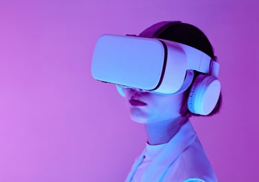 a woman wearing a virtual reality headset