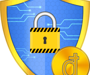 Cartoon-style shield with a padlock over a Bitcoin coin, representing security in DeFi
