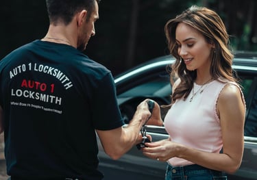 Auto 1 locksmith Expert Technician providing key for client Brandon key and Lock