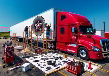 a semi truck with a custom logo on it