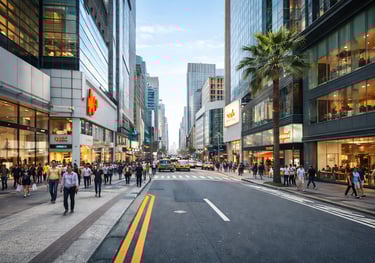 City street scene of retail area