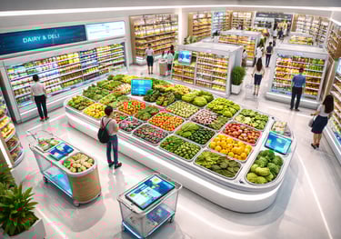 Overhead of grocery store interior