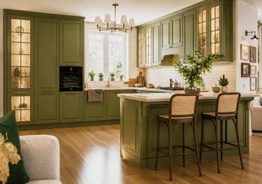 Contemporary walnut kitchen with bespoke cabinetry and soft lighting