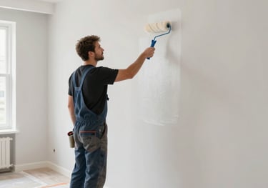 A modern TV wall installation featuring hidden wiring and minimalist shelves.