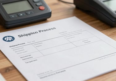 A close-up of a shipping invoice and a digital scanner on a wooden desk, symbolizing the administrative accuracy and transparency of our process.