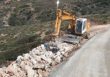 Μπουλντόζα εκτελεί αποστραγγιστικά έργα στην άκρη δρόμου