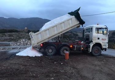 Φορτηγό που ξεφορτώνει υλικό για παρασκευή λάσπης τσιμέντου