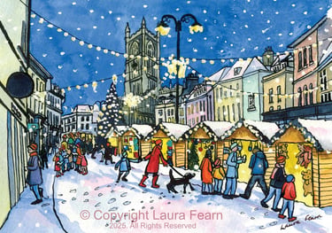 Cirencester Cristmas Market, painted by Laura Fearn.