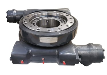 A 360° full rotary structure of a large metal gear driven gear box.