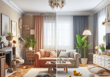 Photo de salon d'intérieur (avant & après une prestation de homestaging)