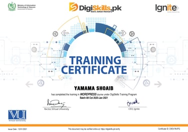 wordpress development certificate for Yamama