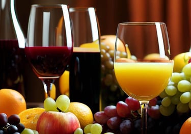 a table with fruit and wine glasses on it