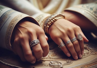 men and women hands wearing engagement rings