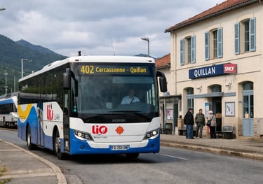 Bus ligne 402 arrivant à Quillan depuis Carcassonne