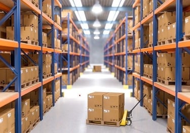 a warehouse warehouse with boxes and boxes of goods
