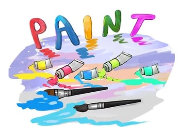 a painting of paint and paintbrushs on a white background