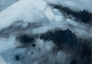 a painting of a mountain scene with a snow covered mountain