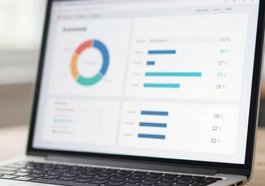 Dashboard view displaying campaign performance metrics with neon blue accents.