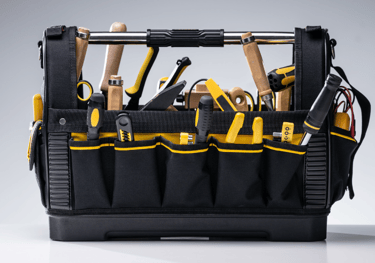 a tool kit with tools for a handyman in a toolbox
