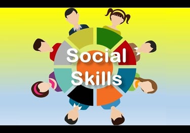 a group of people sitting around a circle with the words social skills