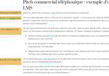 Pitch commercial téléphonique : exemple