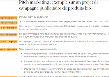 Pitch marketing : exemple