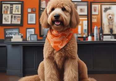 a dog sitting in a bathtub with a shower