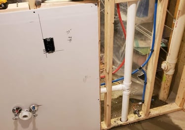 rough installation of water lines during bathroom remodel