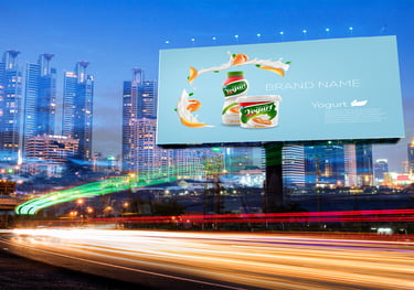 a billboard board with a billboard showing a billboard advertising a brand new brand