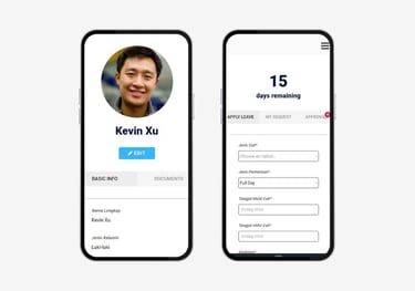 two phones with profile details of an employee
