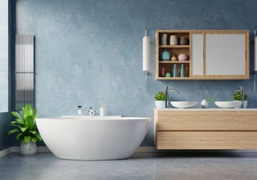 Salle de bain moderne avec baignoire et double vasque