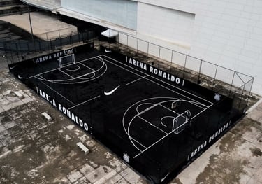 Ariel view of basketball court of acrylic synthetic flooring 