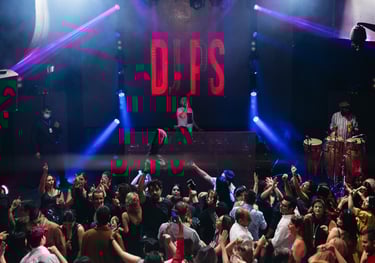 dj ps djing at club and people are dancing