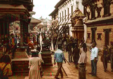 a group of people walking down a street