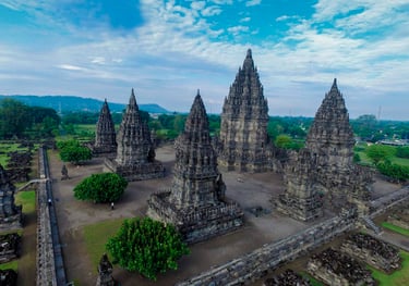 a group of temples in a large area with a sky view