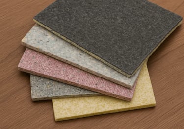 Stacked carpet underpad samples showing various qualities for residential use by Master Carpet in London, Ontario.