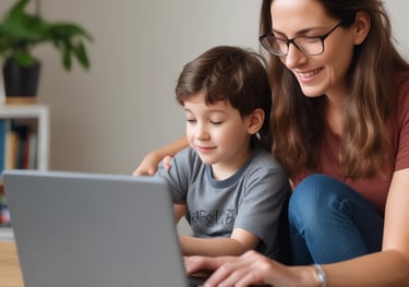 mom on laptop with autism child on lap