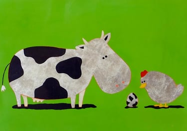 a cowgirly with a baby chickling in a green field