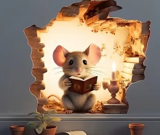 Dekoratives Wandbild 'Lesende Maus', Dieses bezaubernde Stick mit einer liebevoll gestaltete Maus