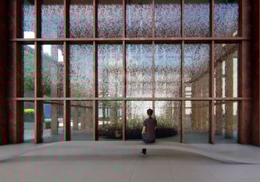 a person standing in front of a large window